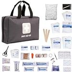 Thrive Home Essentials First Aid Kit - 291 FSA HSA Approved Products Includes Multi-Sized Bandage, Gauze, Wipes, Scissors, Gloves, Whistle, Tape, Ice Pack, and More for Car, Camping, Travel (Grey Bag)