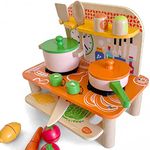 Bee Smart Wooden Kitchen Toy Set | Kids Pretend Playset With Pots, Pans, Food, Chopping Board & Utensils | Fruit & Vegetables Toy for Role Play & Imaginative Play | Birthday Gifts for Boys & Girls