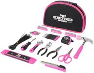 EXCITED WORK 69-Piece Pink Tool kit, Ladies Hand Tool Set with Easy Carrying Round Pouch for DIY, Home Maintenance and Dorm Repair