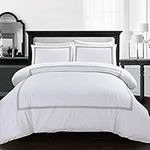 My Home Store Duvet Cover Double White Bedding Set Hotel Quality Bratta Stitch Duvet Sets Breathable 100% Poly Cotton Quilt Cover with Pillowcases