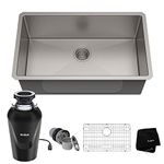 KRAUS Standart PRO™ 30-inch 16 Gauge Undermount Single Bowl Stainless Steel Kitchen Sink with WasteGuard™ Continuous Feed Garbage Disposal, KHU100-30-100-75MB