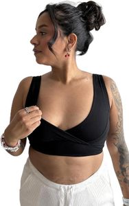 LoveSteady Crossover Nursing & Lounge Sleep Bra – Soft Bamboo Bralette for Breastfeeding, Pregnancy & Postpartum | Wireless, Pull-Aside Access, Light Support [Black,