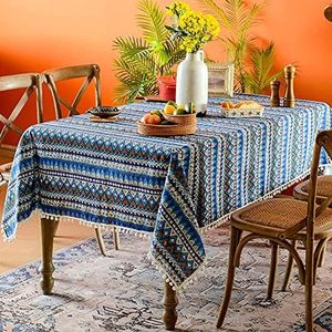 MOTYYA Tassel Table Cloth Cotton Rectangle Tablecloths Wrinkle Free Washable Coffee Table Cover for Home, Kitchen Dinning, Party, Holiday, Buffet, Oblong, 140 * 220cm(55" x 86")