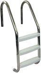 Aqua Select Three Tread Stainless Steel Pool Ladder | Entry and Exit System for In-Ground Swimming Pools | 250 Pound Capacity | 1.90-Inch Outer Diameter | with Non-Slip Plastic White Steps