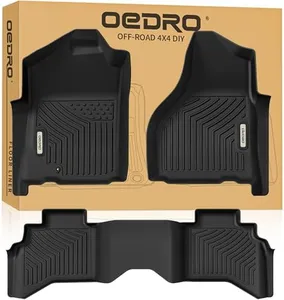 OEDRO Floor Mats Fit for 2002-2008 Dodge Ram 1500 Quad Cab, 2003-2009 Dodge Ram 2500/3500 Quad Cab, All Weather Floor Liners Unique Black TPE Front & 2nd Seat