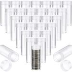 30 Pieces Coin Storage Tube Quarter Tubes Clear Coin Penny Tube Plastic Coin Holders Coin Container with Screw Lid Containers for Coins Collection Supplies, 3 x 1 Inch