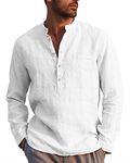 LVCBL Men's Linen Shirt with Cotton Men's Long Sleeve Regular Fit Casual Shirt White XL