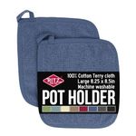 Ritz Royale Collection 100% Cotton Terry Cloth Pot Holder Set, Kitchen Hot Pad, 2-Pack, Federal Blue