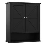 Reettic Two Door Wall Cabinet, Wooden Medicine Cabinet, Wall Mounted Bathroom Storage Cabinet with Inner Adjustable Shelf, for Bathroom, Kitchen, Entryway, Black BMGZ103B