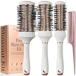 Lily England Round Hair Brush Set, 4 Piece Professional Blow Dry Kit with 3 Round Brushes and Comb for Styling, Beauty Gifts Sets for Women