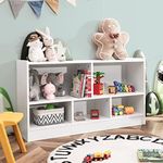 BABY JOY Kids Bookshelf & Toy Shelf, Storage Cabinet w/ 5 Compartments for Organising Toys, Dolls, Books, 2-Tier Wooden Bookcase for Playrooms, Kids Rooms, Nursery & School (White)