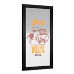 Framed Bar Mirror- Jeep Willys Red, Glass Beer Sign, Ready-To-Hang Black Frame for Pub, Game Room, Garage or Man Cave