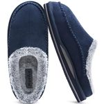 KuaiLu Mens Momery Foam Clog Slippers Comfy Handmade Stitch Microsuede Slip-on House Shoes With Arch Support Warm Faux Fur Lined Rubber Sole Indoor Outdoor Blue Size 9