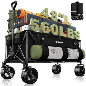 Hikemoon 300L Extra Large Wagons Carts Foldable, 560LBS Heavy Duty Collapsible Beach Wagon 48" Long with Big All-Terrain Wheels, Utility Folding Cart for Camping, Grocery, Sports, Garden, Black