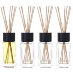 Gala Houseware Glass Bottle Reed Diffusers for Essential Oils, Set of 4 Oil Diffusers with 24 pcs Natural Reed Diffuser Sticks,Essential Oil Bottles Reed Diffuser Set with Black Wooden Caps (3.4 oz)