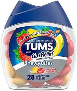 TUMS Chewy Bites Chewable Antacid Tablets with Gas Relief, Lemon & Strawberry -, Assorted Berries 28 Count (Pack of 1) (Packaging May Vary)