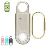 130dB Personal Safety Alarm Rechargeable Strobe Light Loud Sound Keychain Siren SOS for Women, College Student, Night Runner, Hiking. Bear Alarm Deterrent. Emergency Self Defense Carabiner Alerts.Gold