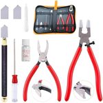 Glass Cutting Tool Set Kit, Glass Nipper Glass Running Plier Breaking Plier Oil Feed Glass Cutter Set with Leather Zipper Bag for Stained Glass, Tiles, Mosaic, Mirrors,Bottle, Fusing, Breaking (A KIT)