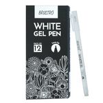 Brustro White Gel Pen Pack of 12. (1 MM tip)