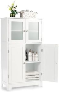 LIFEZEAL Mobiletto Bagno Salvaspazio in Legno, Armadio a 2 Ante in Vetro, Arredo Grande 30x60x109 Cm, Mobile Dispensa Cucina, Armadietto per Vetrinetta Soggiorno, Credenza Cucina Alta, Bianco