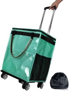 Wloskance Reusable Grocery Bags on Wheels, Rolling Tote Bag, Portable Shopping Cart for Groceries with Wheels and Drawstring Bag, Trolley, 54L, Foldable, Starry Green