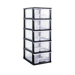 ABBAware Plastic Storage Chest With Wheels, Storage Boxes, Tower, 5 x 17L Drawers, Clear