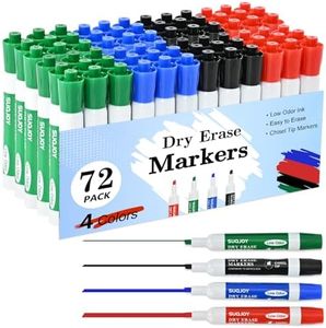 SUQJOY Dry Erase Markers, Chisel Tip Whiteboard Marker, Low Odor Thick Dry Markers, Bulk Assorted Color Markers for Kids/Teachers (72 Count 4 Colors)