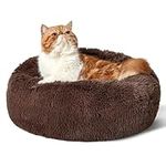 Bedsure Cat Bed Donut Bed - Cat Beds for Indoor Cats, Washable Fluffy Kitten Bed for Anti-Anxiety and Calming, Brown, 50x50x16cm