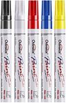 Paint Marker Pens - 5 Colors Permanent Oil Based Paint Markers, Medium Tip, Quick Dry and Waterproof Assorted Color Marker for Metal, Wood, Fabric, Plastic, Rock Painting, Stone, Mugs, Canvas, Glass