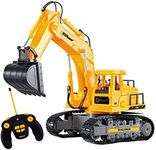 Top Race 7-Channel Remote Control Excavator Toy - Fully Functional RC Construction Truck for Kids - 1:50 Scale RC Tractor with Lights and Sound