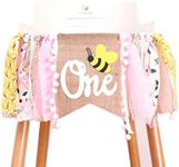 1st Happy Birthday Banner - Highchair Banner Tassels for Girl&Boy Birthday Party Decoration,Baby Birthday Photo Props Party Supplies(Bee)