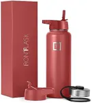 IRON °FLASK Camping & Hiking Hydration Flask with 3 Lids - Stainless Steel, Double Walled & Vacuum Insulated Water Bottle - Leak Proof & BPA Free (Rusty Red, Straw - 40 oz)