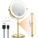 Benbilry Lighted Makeup Mirror with 3 Color Lights & 10X Magnification, Adjustable Brightness & Height, 7 Inch 360° Swivel Rechargeable 10X LED Magnifying Vanity Mirror with Light, Gold