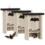 PawHut Wooden Bat Houses, Pack of 3 for Outdoor, Garden, Farm, Easy to Land and Roost, Designed to Attract & Easy to Hang, 18 x 6 x 22.5 cm