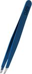 Rubis Tweezers Blue - Slanted, Fine and Pointed - Eyebrow Tweezers - Slanted Tip for Hair Removal - Professional Tweezers