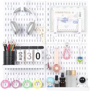 White Pegboard Wall Organizer Kit, Craft Room, 4 Panels Hooks & Shelves