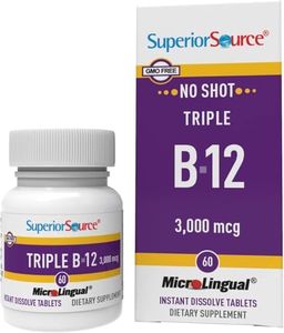 Superior Source No Shot Triple B12 3000 mcg, Quick Dissolve MicroLingual Tablets, 60 Ct, Methylcobalamin, Adenosylcobalamin & Cyanocobalamin, Cognitive & Heart Health, Nervous System, Non-GMO