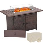 SOINMTY 43 Inch Propane Fire Pit Table, 50,000 BTU Rattan Gas Fire Pit Table with with Glass Wind Guard, Waterproof Cover, Lava Rock .CSA Certification for Garden/Patio/Porch/Backyard.