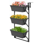 Happygrill 3-Tier Vertical Hanging Planter, Garden Wall-Mounted Self-Watering Planter Box with 3 Pots, Adjustable Hooks, Auto Drainage, for Flowers Vegetables Herbs, Rail Planters for Indoor Outdoor