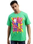 Veirdo® Oversized Loose Baggy Fit Drop Shoulder Round Neck Half Sleeve Cool Rocking Punk Mint Green Graphic Printed Pure Cotton T-Shirt for Men