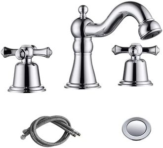RKF Bathroom Sink Faucet - 3 Hole Chrome 8 Inch Widespread With Drain, 2 Handles Cross Knobs, Vanity Basin Mixer Tap CWF033-CP