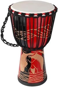 LIEKE Djembe Drum 10'' x 20'' African Drum Carved of Mahogany Goatskin Drumhead Hand Drum for Adults Beginners (Red)