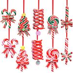 TREWAVE 10 Pieces Christmas Tree Lollipop Hanging Ornaments Set with Ribbon, Xmas Candy Cane Tree Hanging Decor, Christmas Season Home Hanging Decorations and Pendants