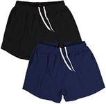 MADHERO Men Swim Trunks Short with Mesh Lining Solid Bathing Suit 3", Pack of 2 Black/Navy, Small