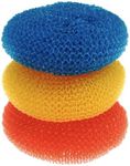 Lola Products Plastic Mesh Scouring Pads - 3.375" x 1.25", Non-Scratch Scrubbers to Clean Dishes, Assorted Colors - 1 Red, 1 Blue & 1 Yellow, 3 Pack