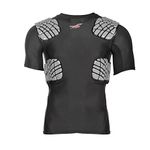 Zoombang Intergrated Rib and Shoulder Combo Protection Short Sleeve Shirt Padded Football Compression T, Black, X-Large