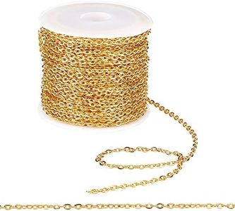 Pandahall 32 ft Necklace Chains Golden Iron Cross Chains Link Cable O-Shaped Chain for Necklace Jewelry Accessories DIY Making-3x2.2x0.6mm