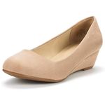 DREAM PAIRS Women's Debbie Nude Suede Mid Wedge Heel Pump Shoes Size 10 M US