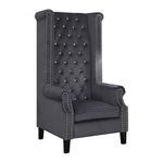 MODERN WAVE Luxury High Chair 57" Solid Wood Upholstered Arm Chair Sofa Bench Sofa Couch Wingback High Back Wing Chair Single Seater Chair for Living Room Office Bedroom (Dark Grey)