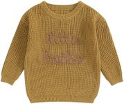 Big Brother Little Brother Matching Sweaters Baby Boy Letter Embroidery Crew Neck Long Sleeve Knitted Pullovers, Yellow, 9-12 Months